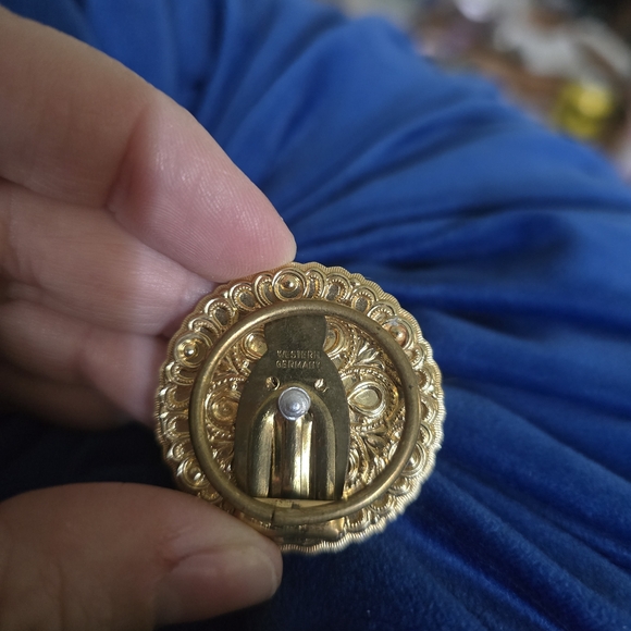 Vintage Western Germany Gold Floral Brooch Scarf Clip - Picture 4 of 4